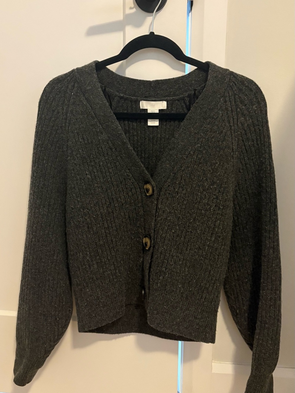 H&M Charcoal Ribbed V-Neck Button Cardigan